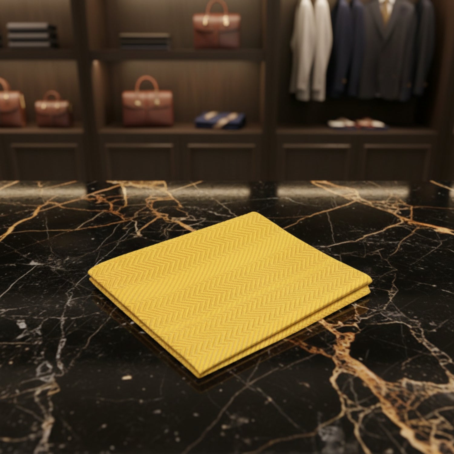 A Solid Tuscany Yellow Color with Sophisticated Lined Texture Pocket Square