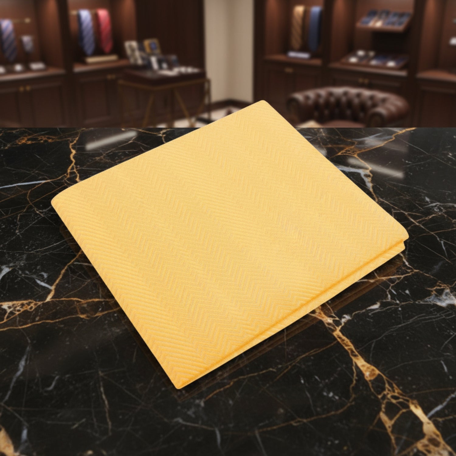 A Solid Dandelion Yellow Color with Sophisticated Lined Texture Pocket Square