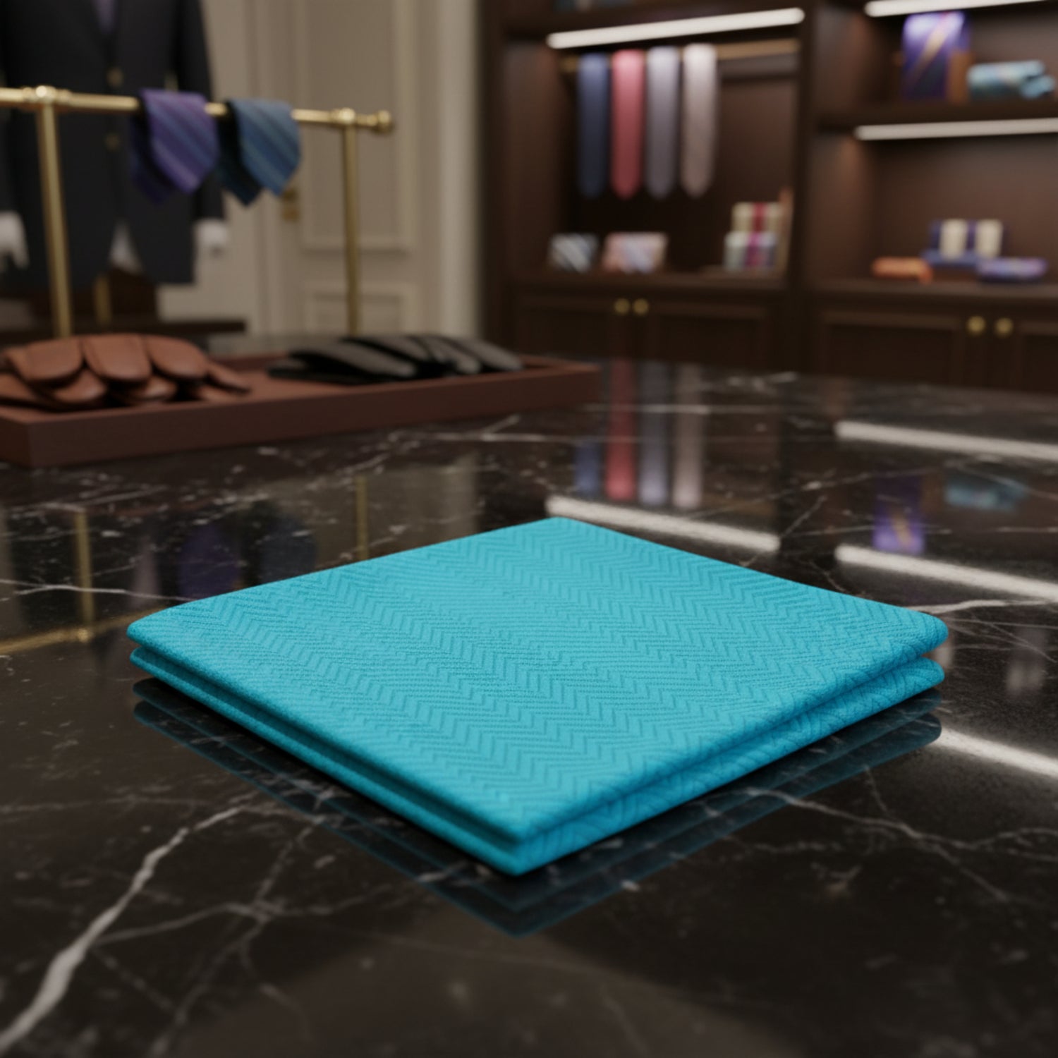 An Electric Blue Color With Sophisticated Lined Texture Pocket Square