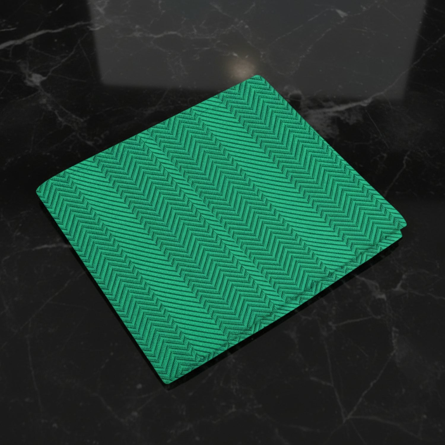 A Solid Shamrock Green Color With Lined Texture Pattern Pocket Square