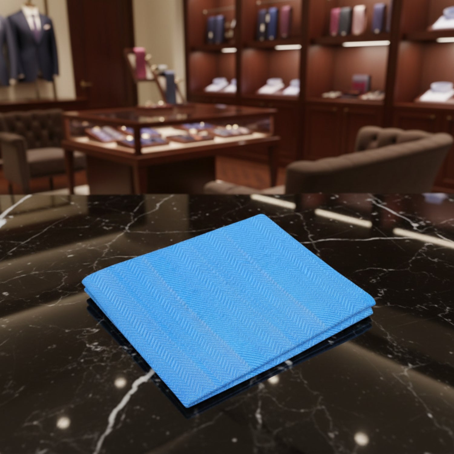 A Sky Blue Color With Sophisticated Lined Texture Pocket Square
