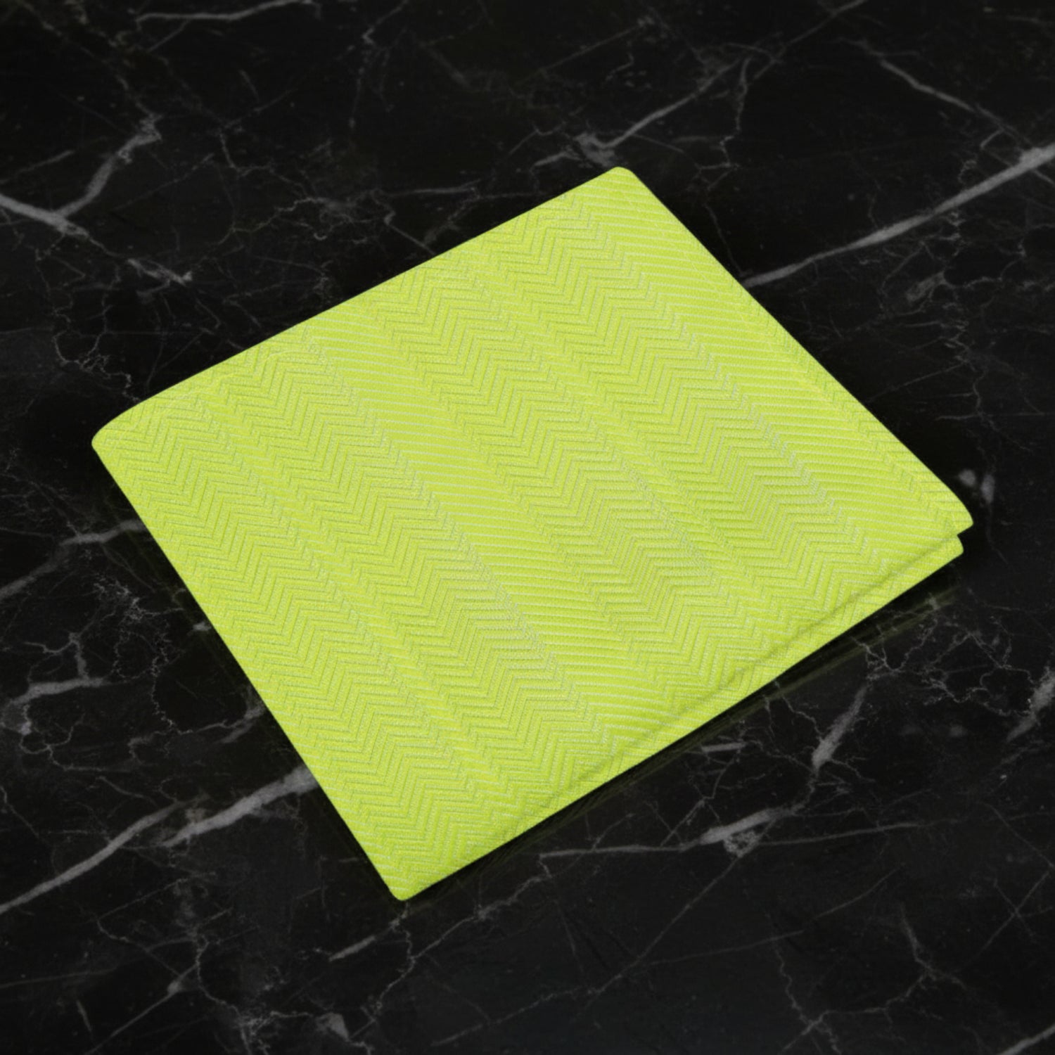 A Solid Sweet Lime Green Color With Lined Texture Pattern Pocket Square