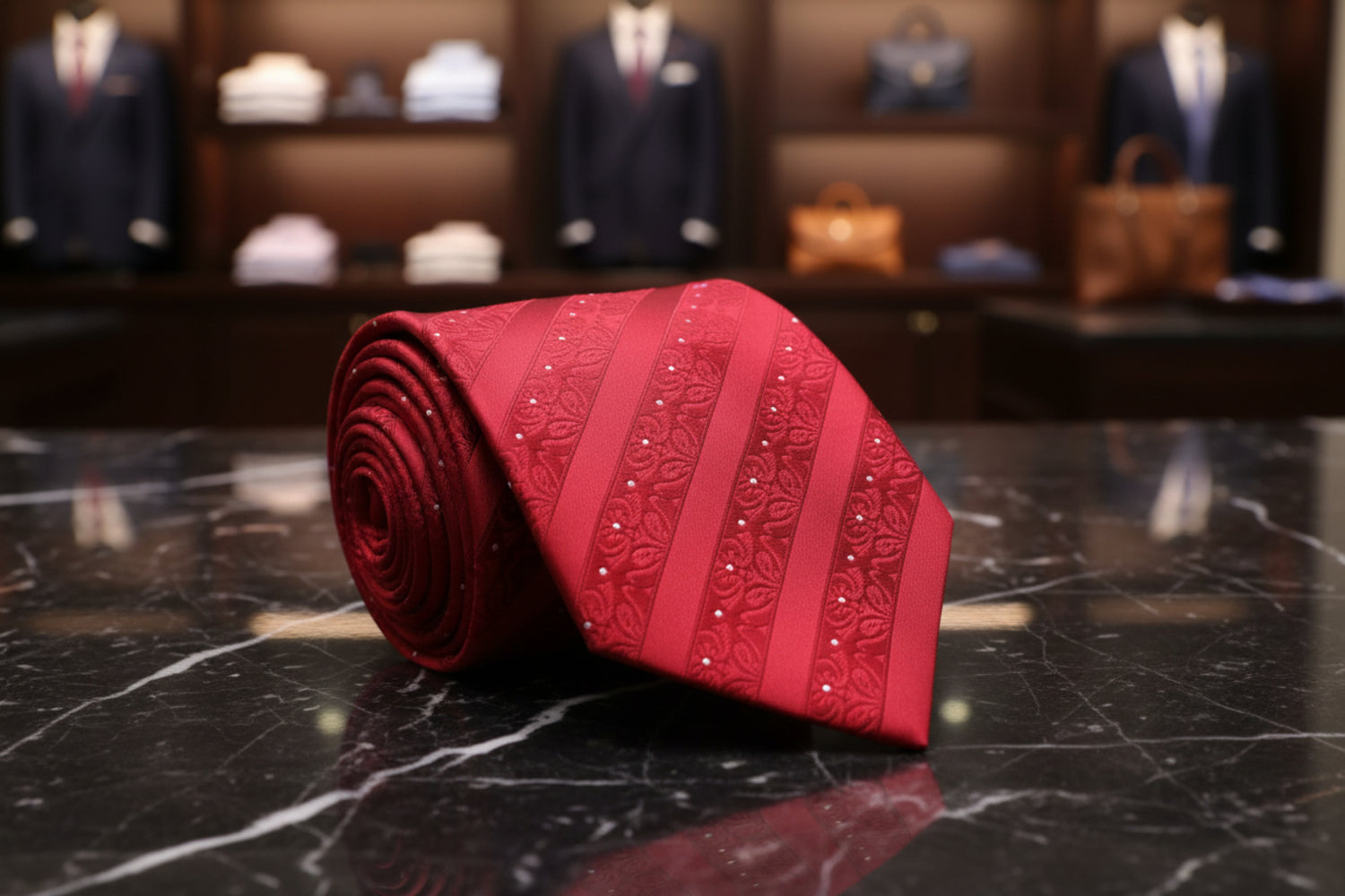 Single Tie: Sparkling Red Detailed Floral Tie 