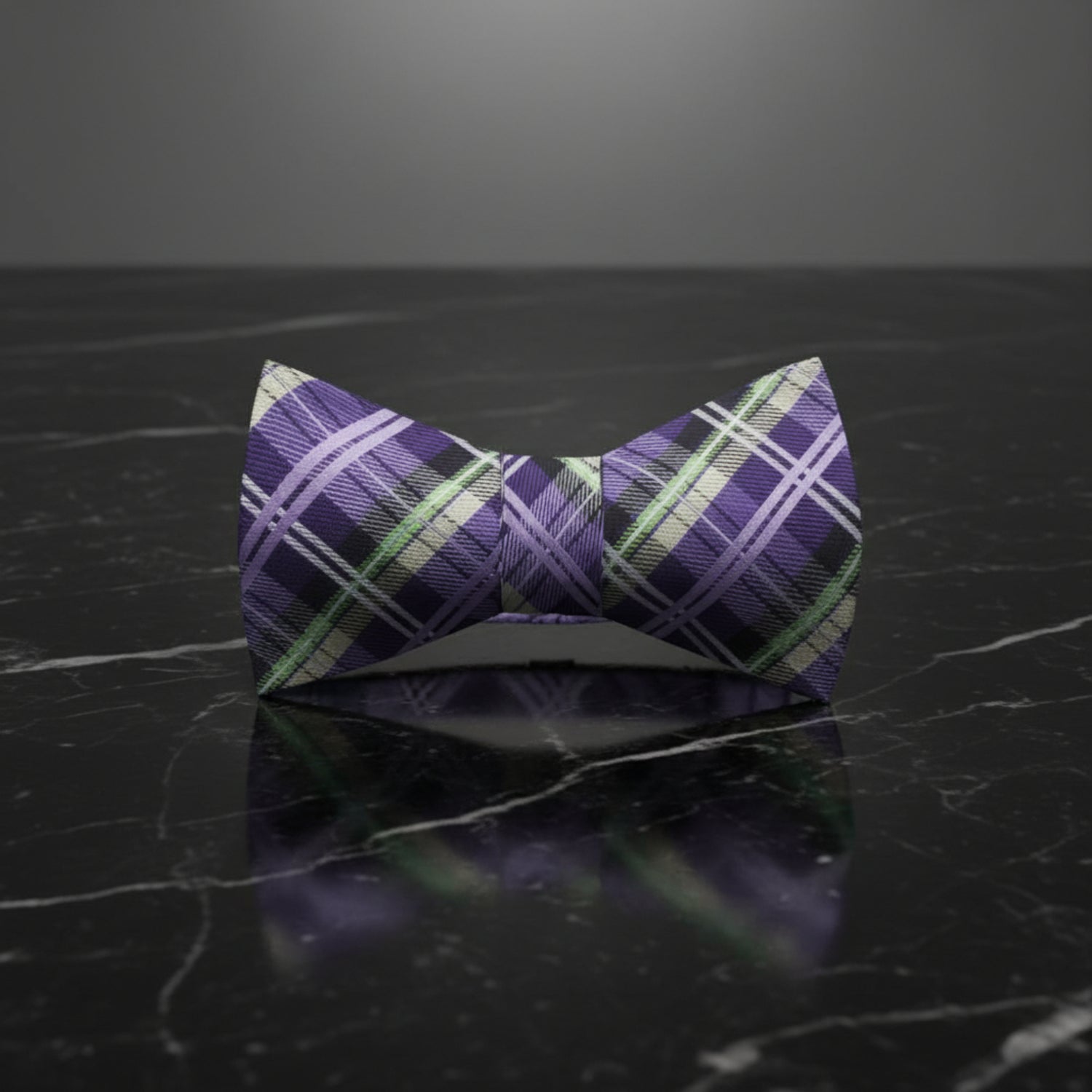 A Purple, Green Plaid Pattern Self Tie Bow Tie 