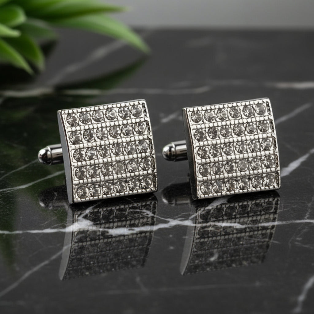 A Clear and Chrome Color with Square Shape Cuff-links.