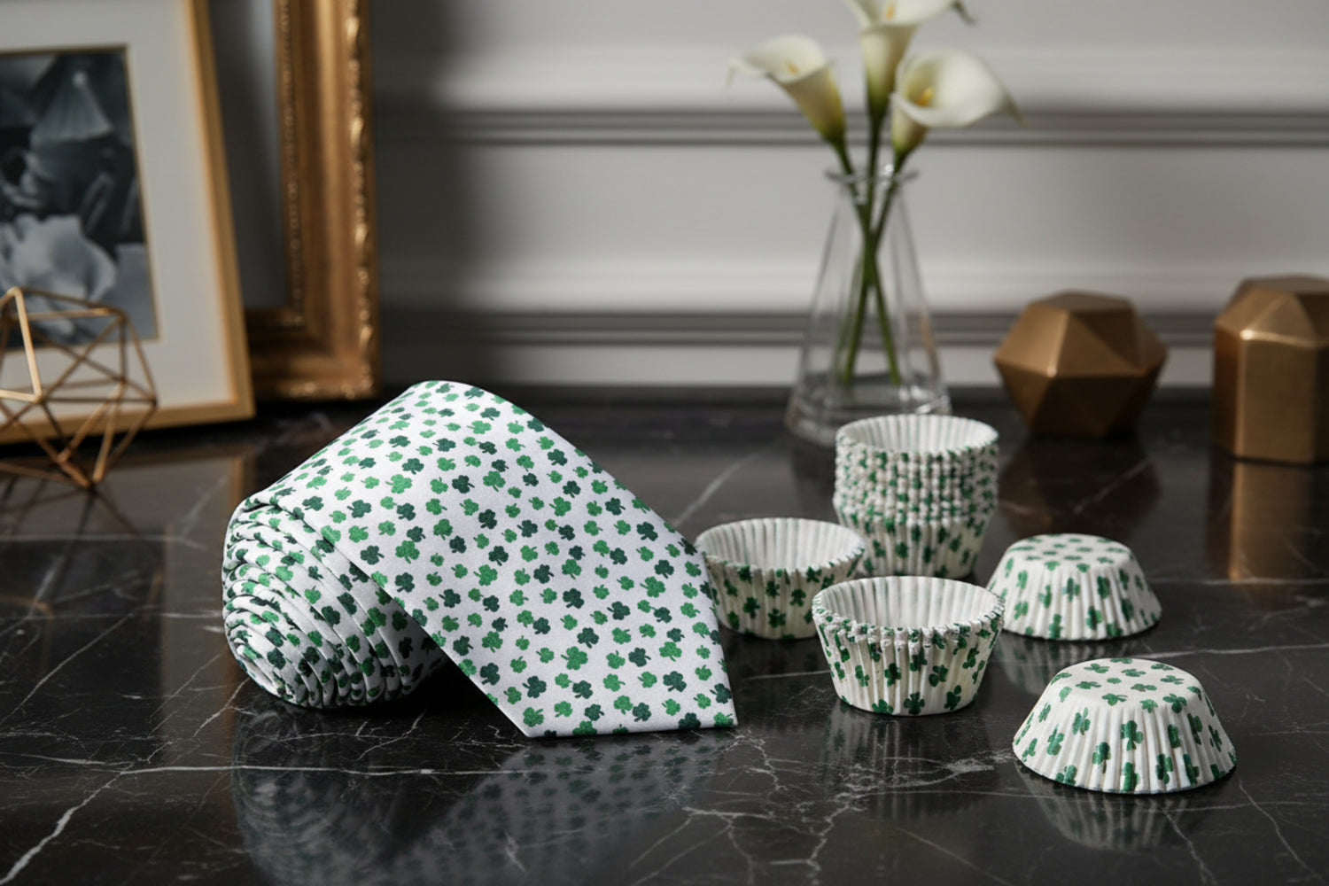 White and Green Four Leaf Clovers Tie 