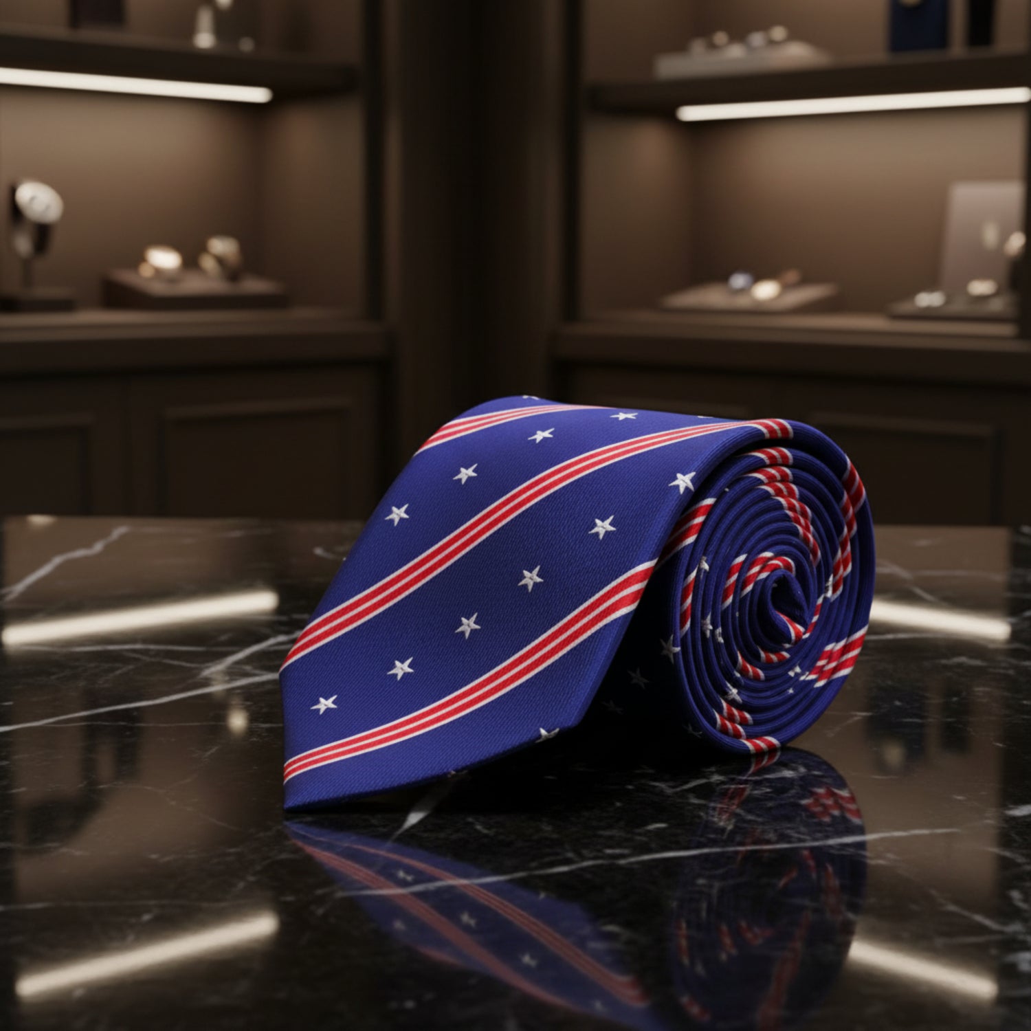 Blue, Red, White Stars and Stripes Tie 