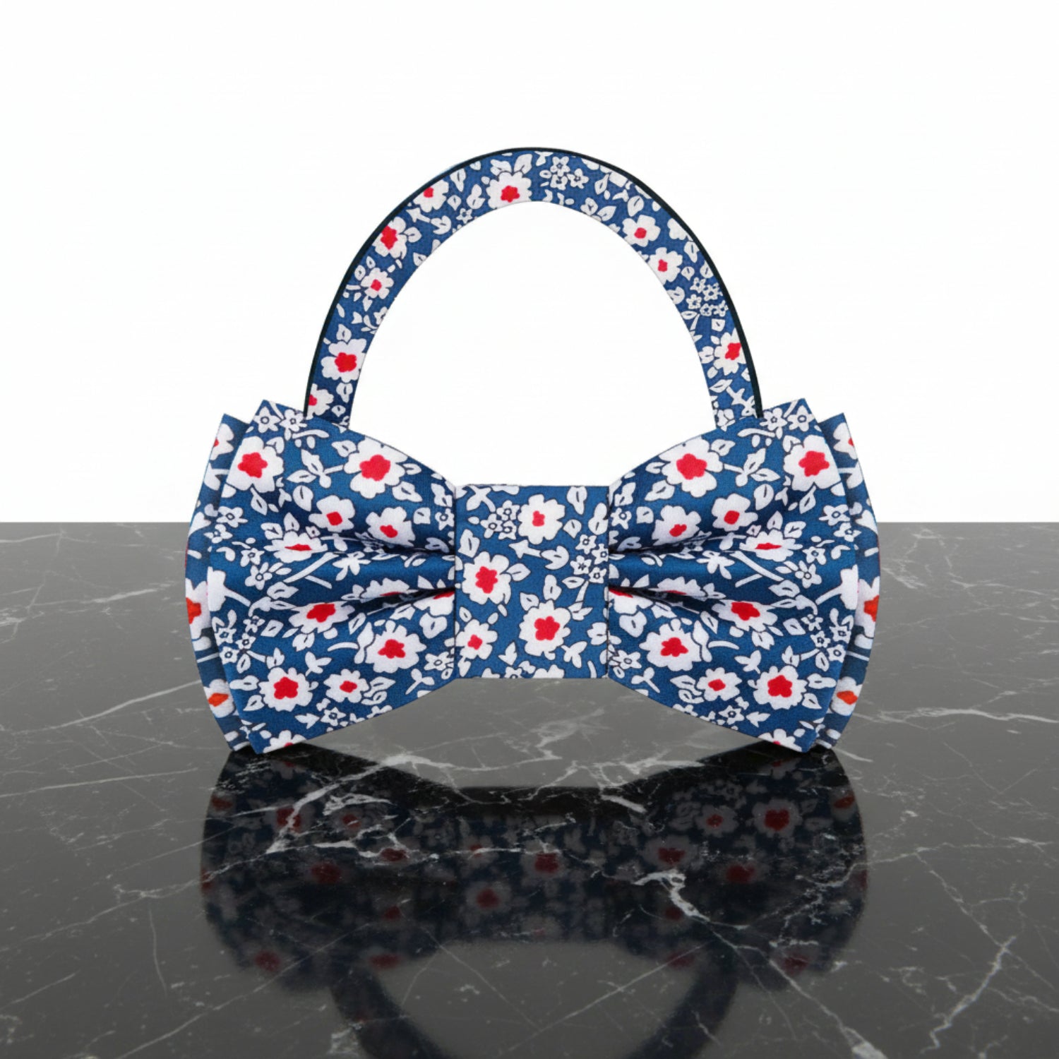 Blue, Red, White Flowers Bow Tie Pre Tied