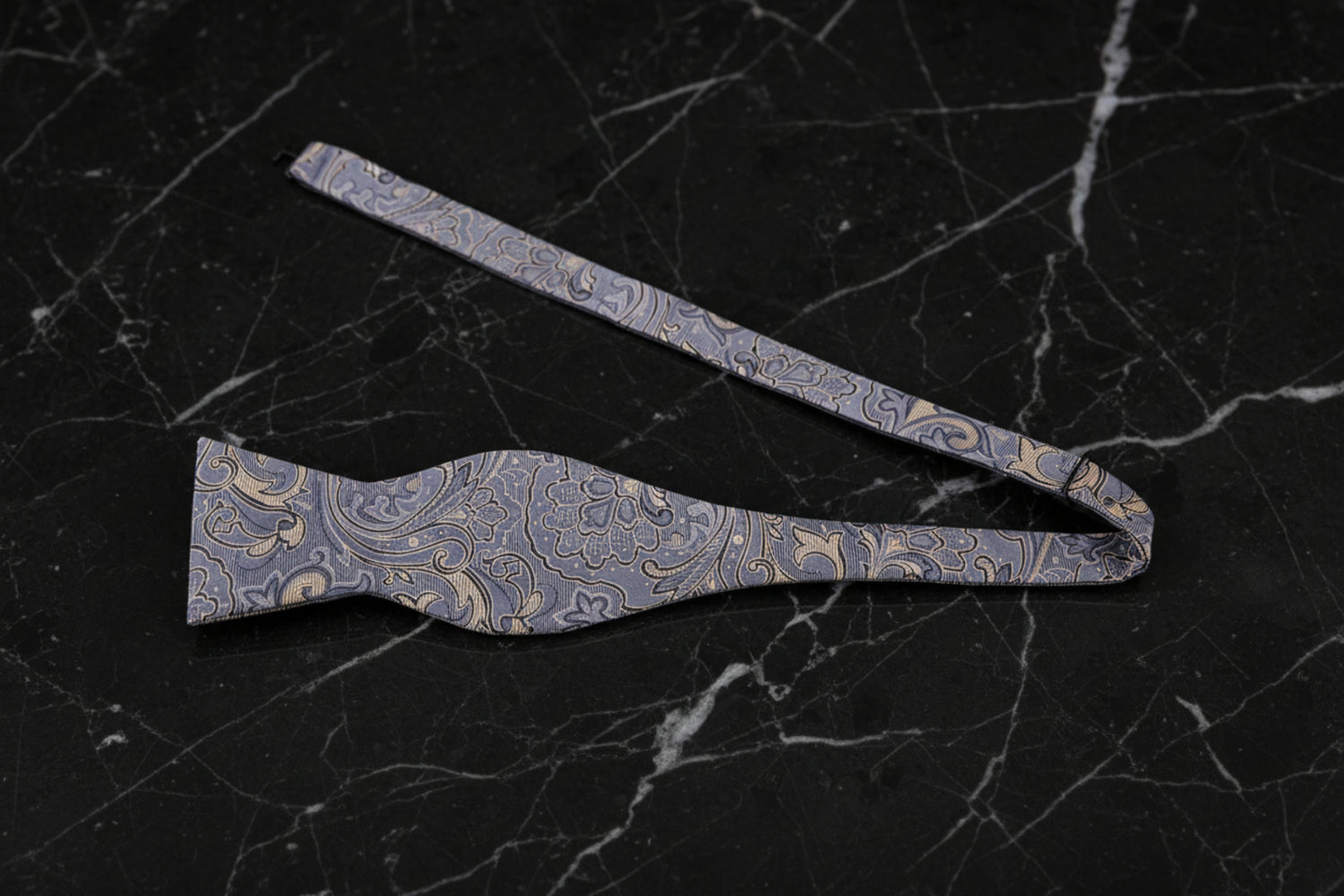 Untied: A Grey, Cream, Black Intricate Paisley Pattern Self-Tie Bow Tie