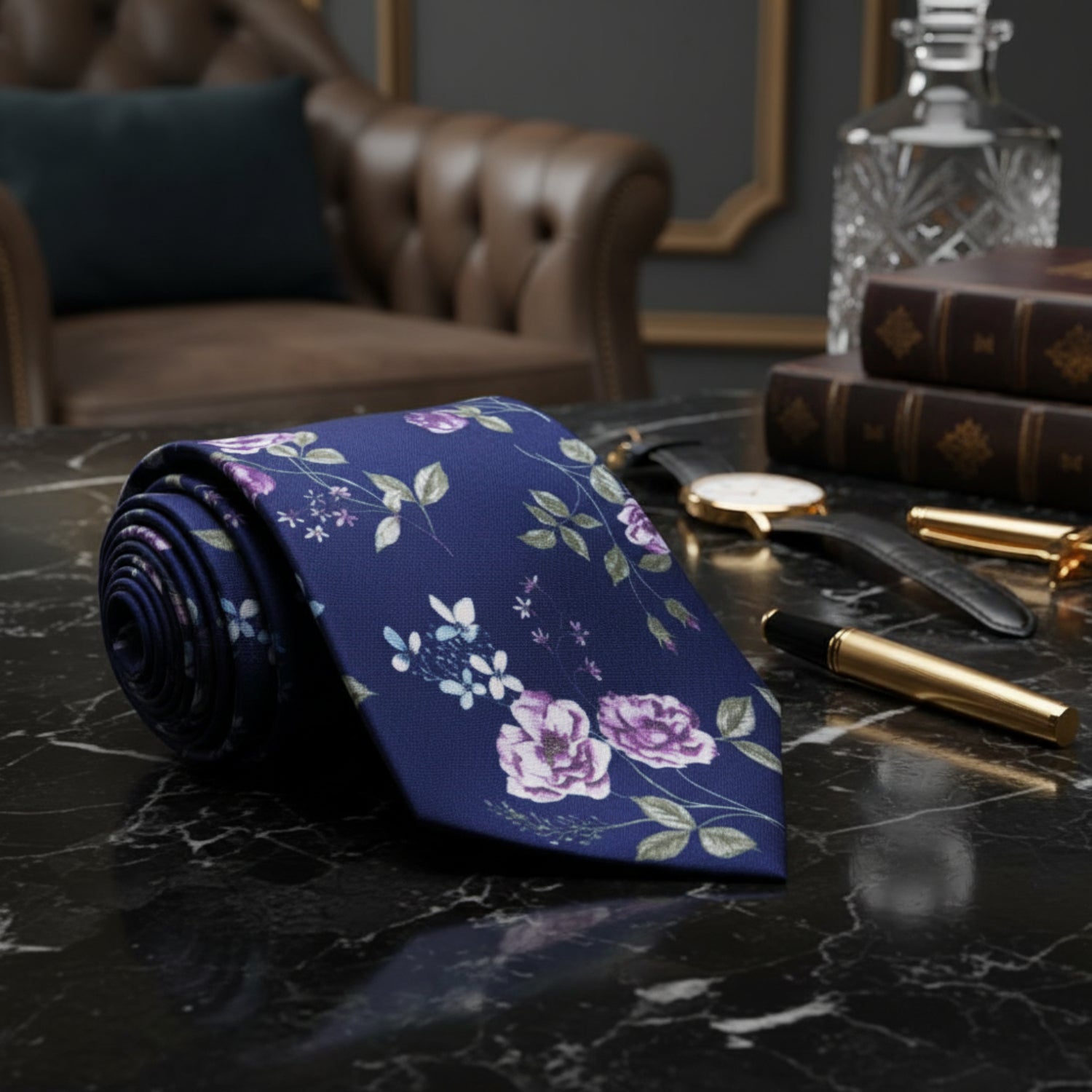 blue floral necktie