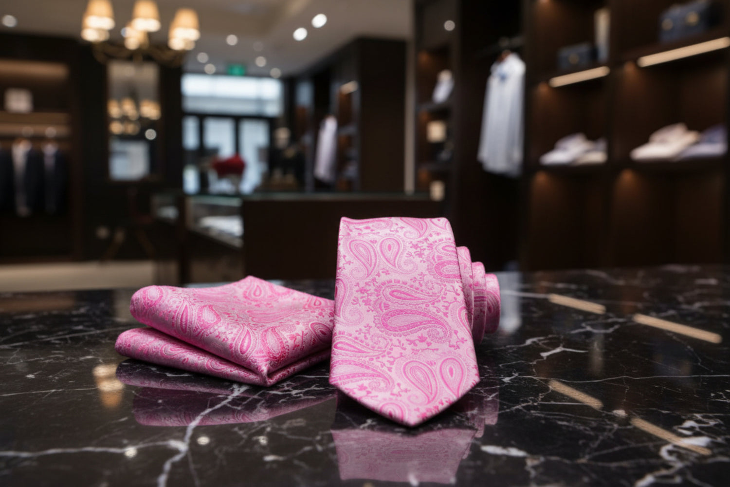Alt View: Bright Pink Paisley Tie and Square