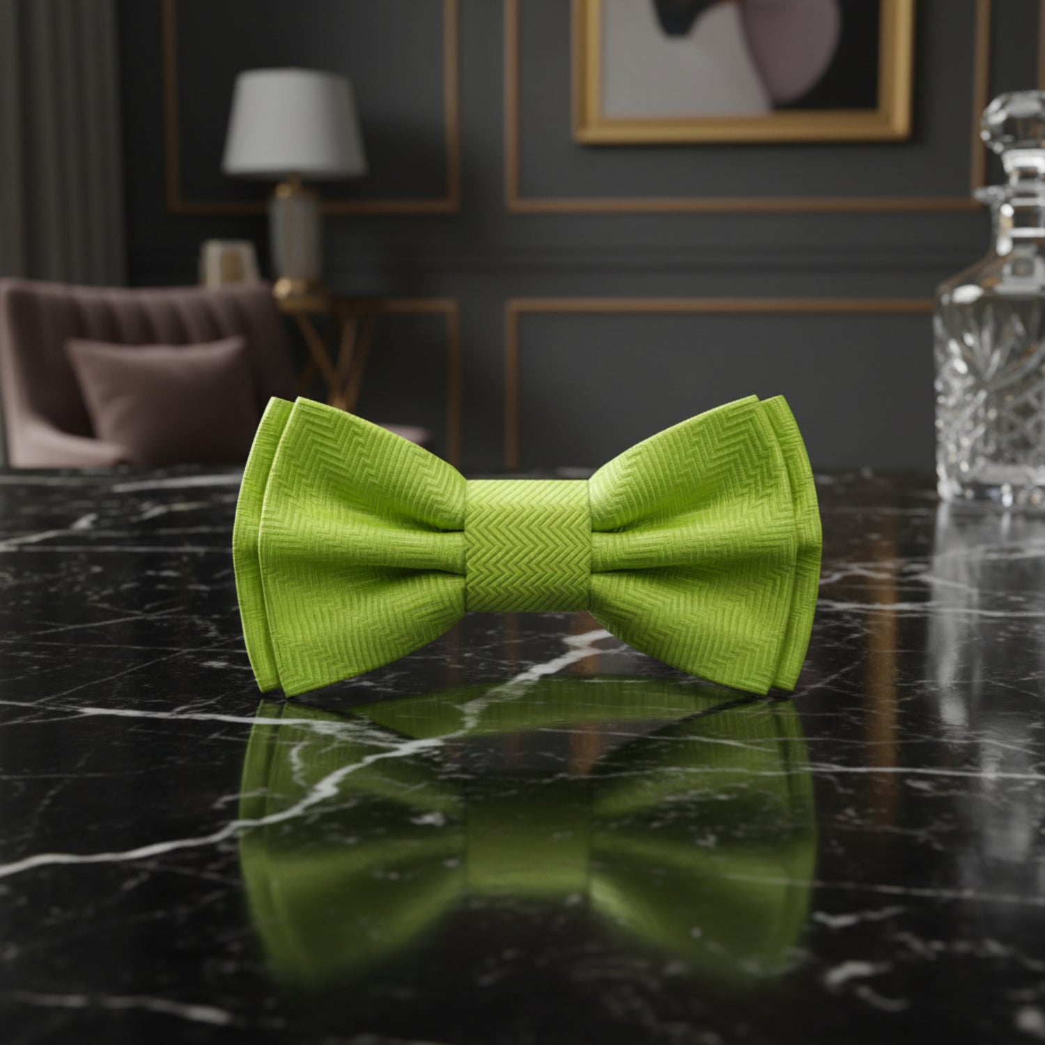 A Sweet Lime Green Pattern Self Tie Bow Tie