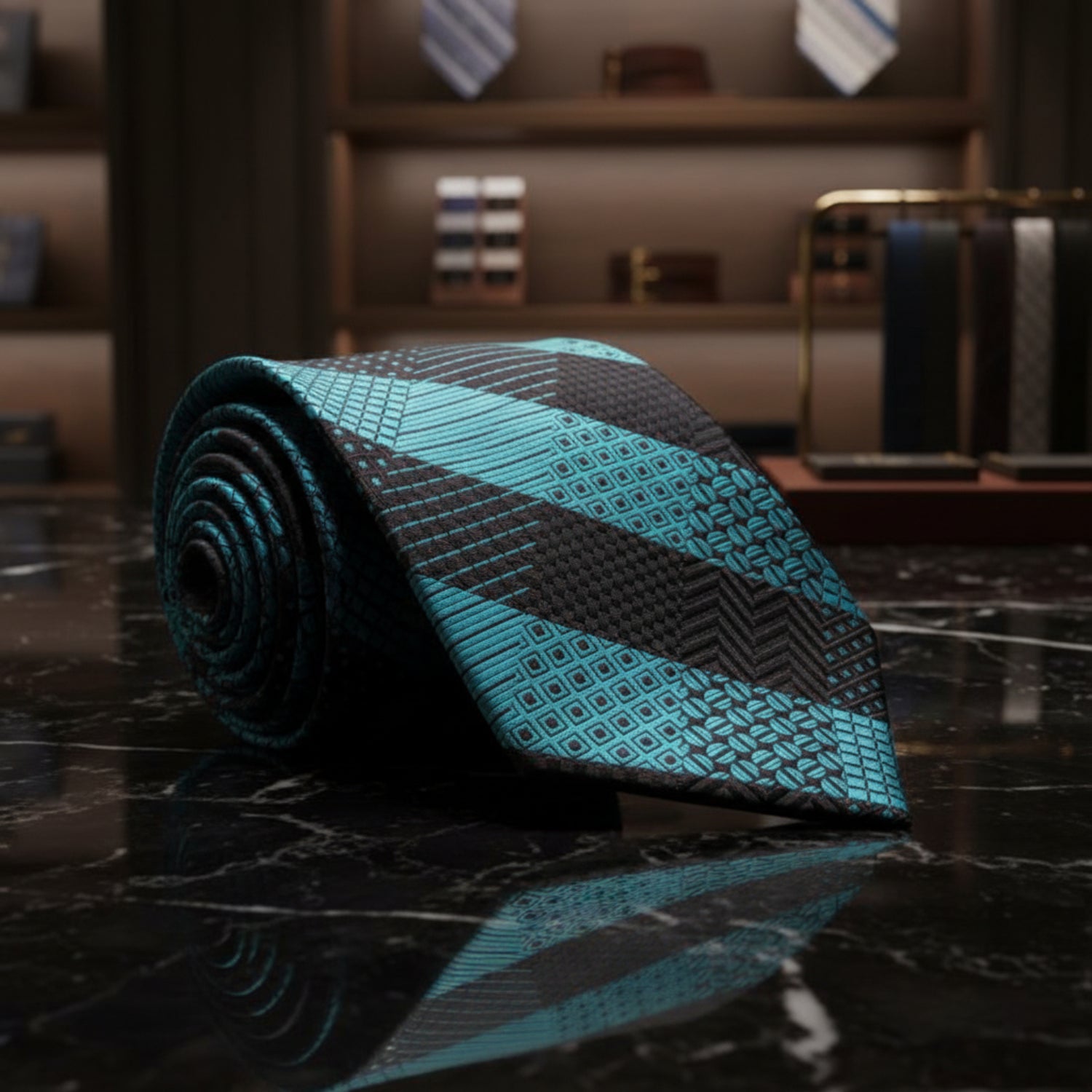 Teal and Graphite Geometric Necktie