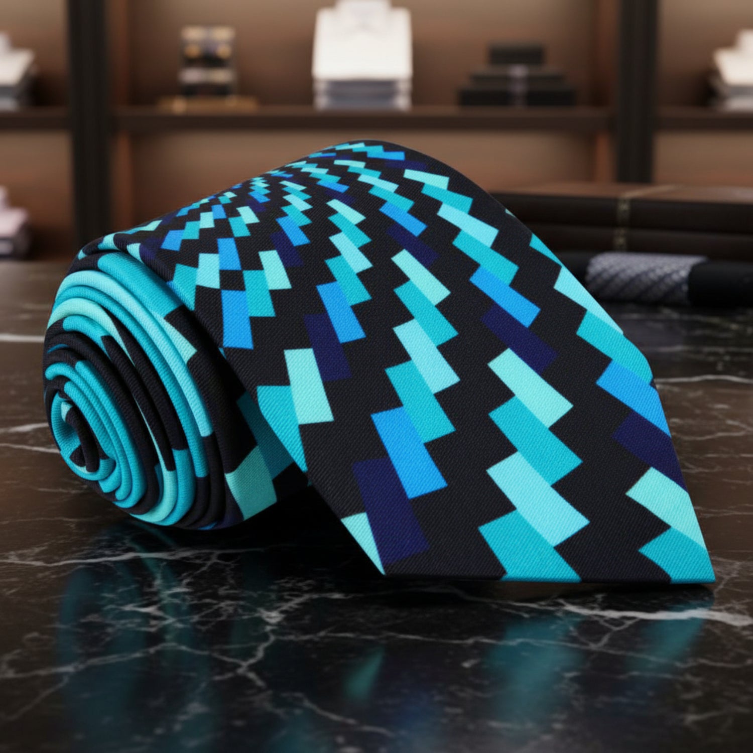 Light Blue, Black Abstract Swirl Tie
