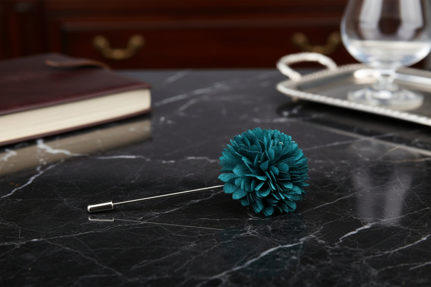Main: A Solid Rich Teal Colored Thin Petal Lapel Flower Burst
