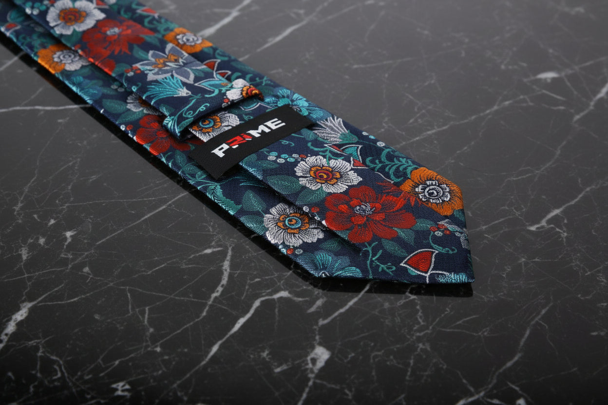 Blue, Teal, Red, Orange and Grey Floral Necktie Keep