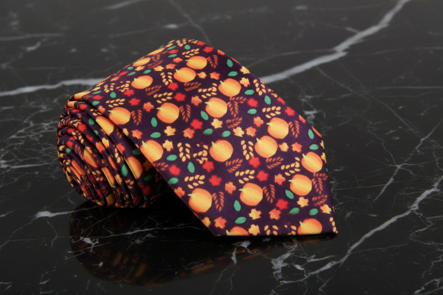 Orange, Brown, Green, Red Fall Leaves And Pumpkins Tie  