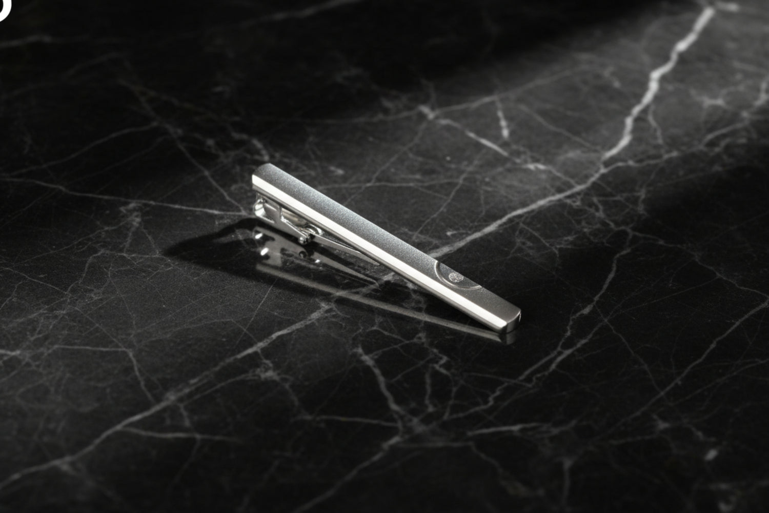 Silver Tie bar with swirl and stone