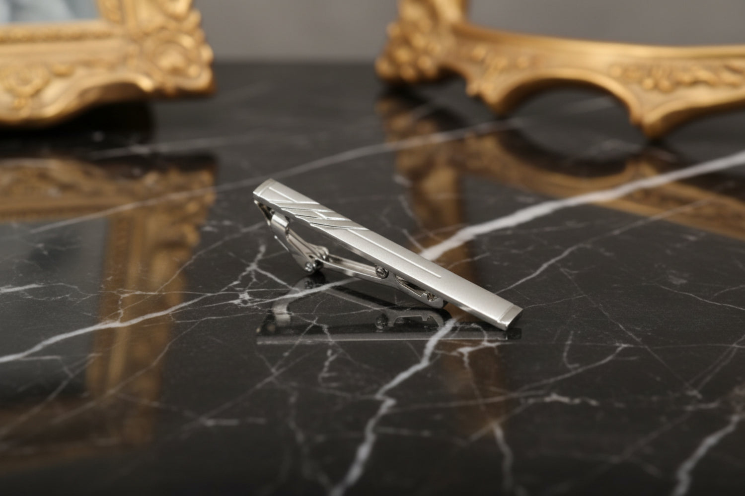 Silver Tie Bar With Swirls