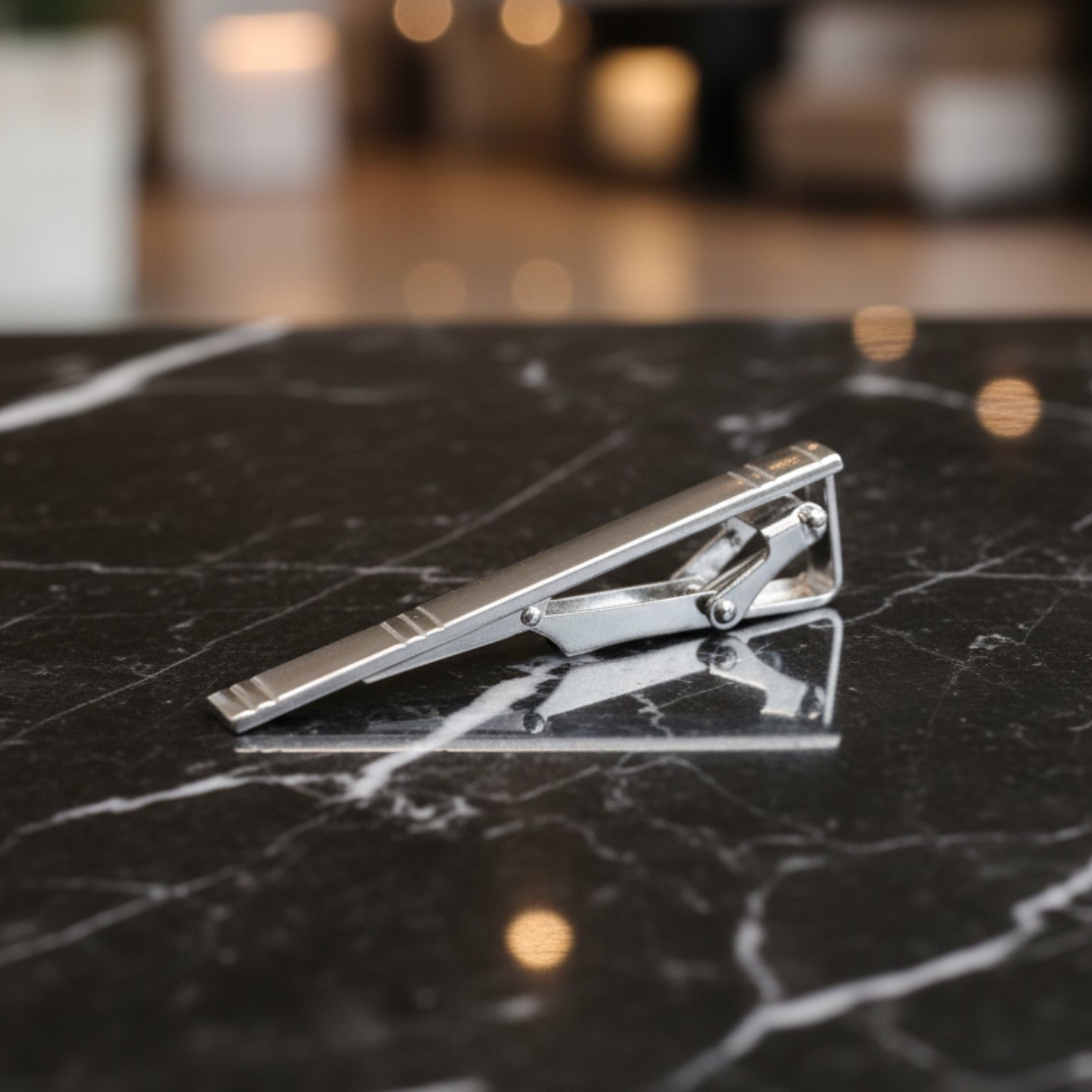 Silver Tie bar With Lines