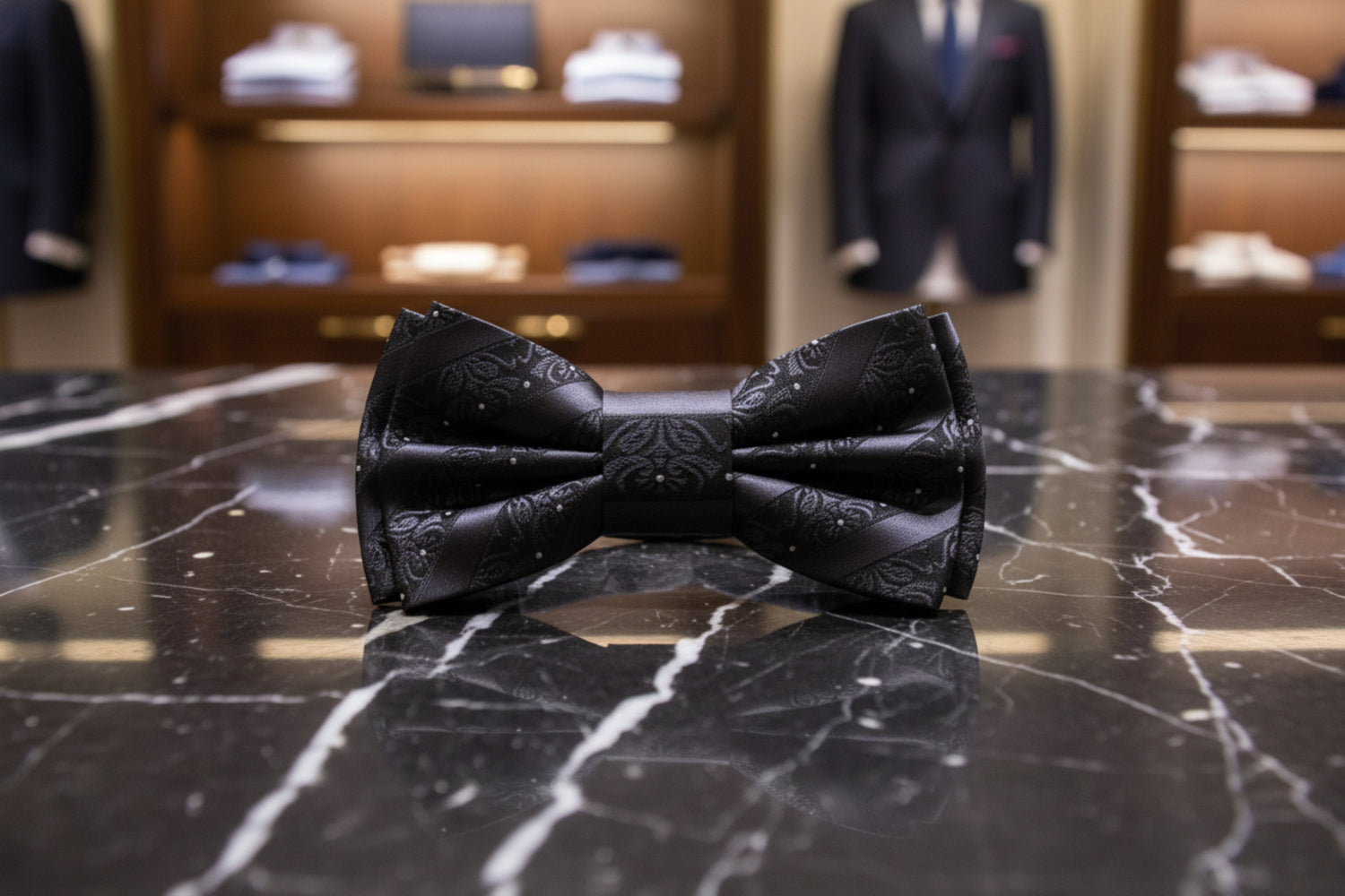 Black, White Dot Floral Texture Pre Tied Bow Tie