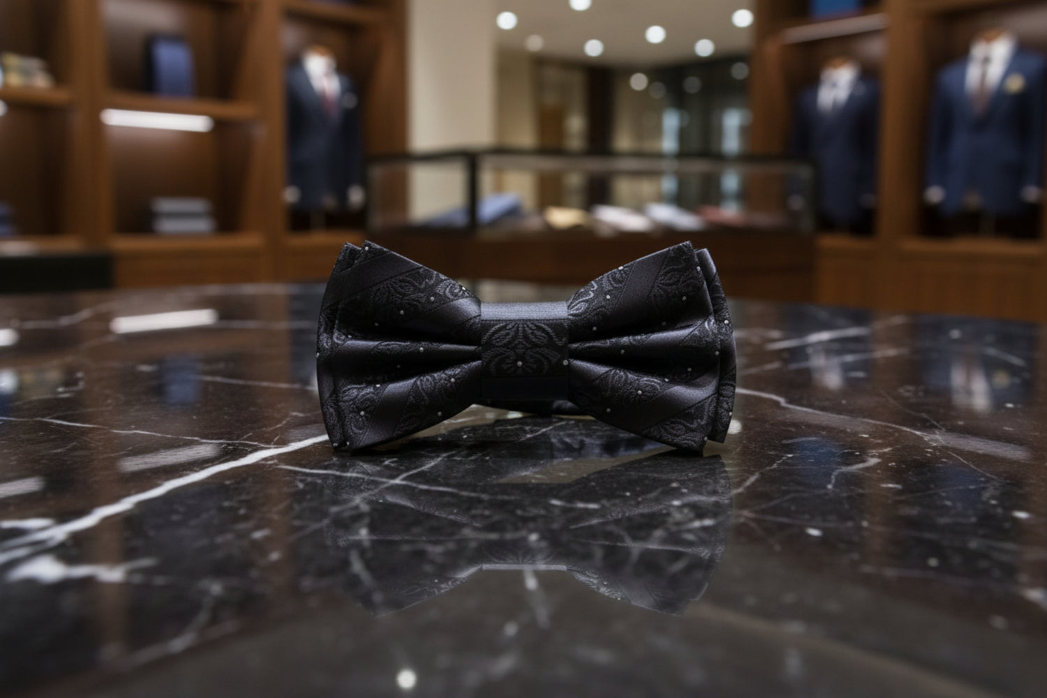 Black, White Dot Floral Texture Bow Tie