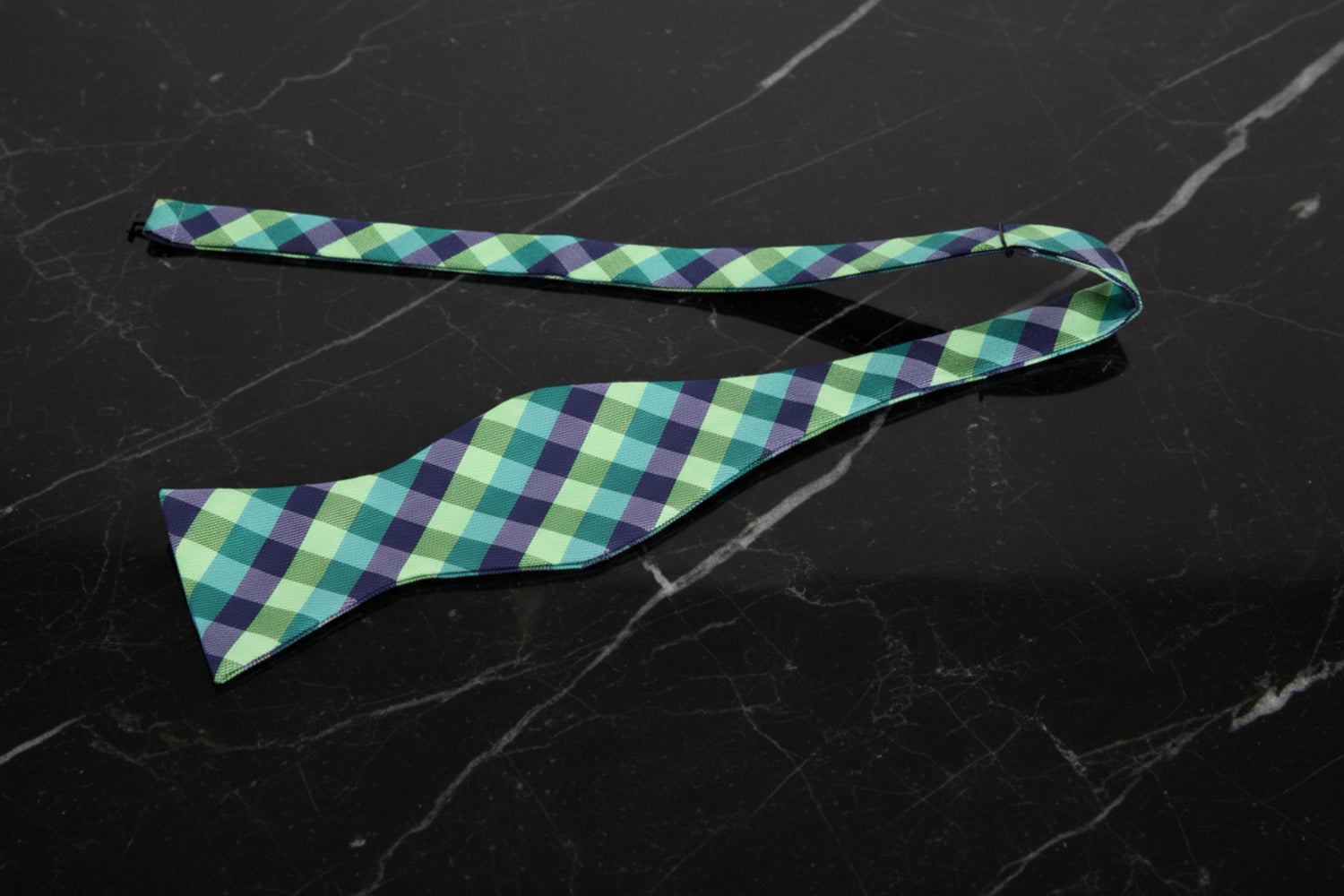 Untied: A Green, Dark Green, Blue Geometric Check Pattern Self Tie Bow Tie 