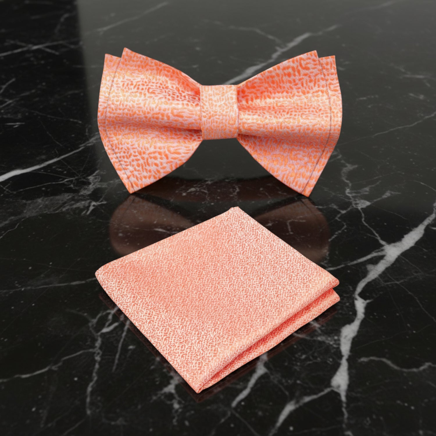 Coral Shimmer Bow Tie and Square