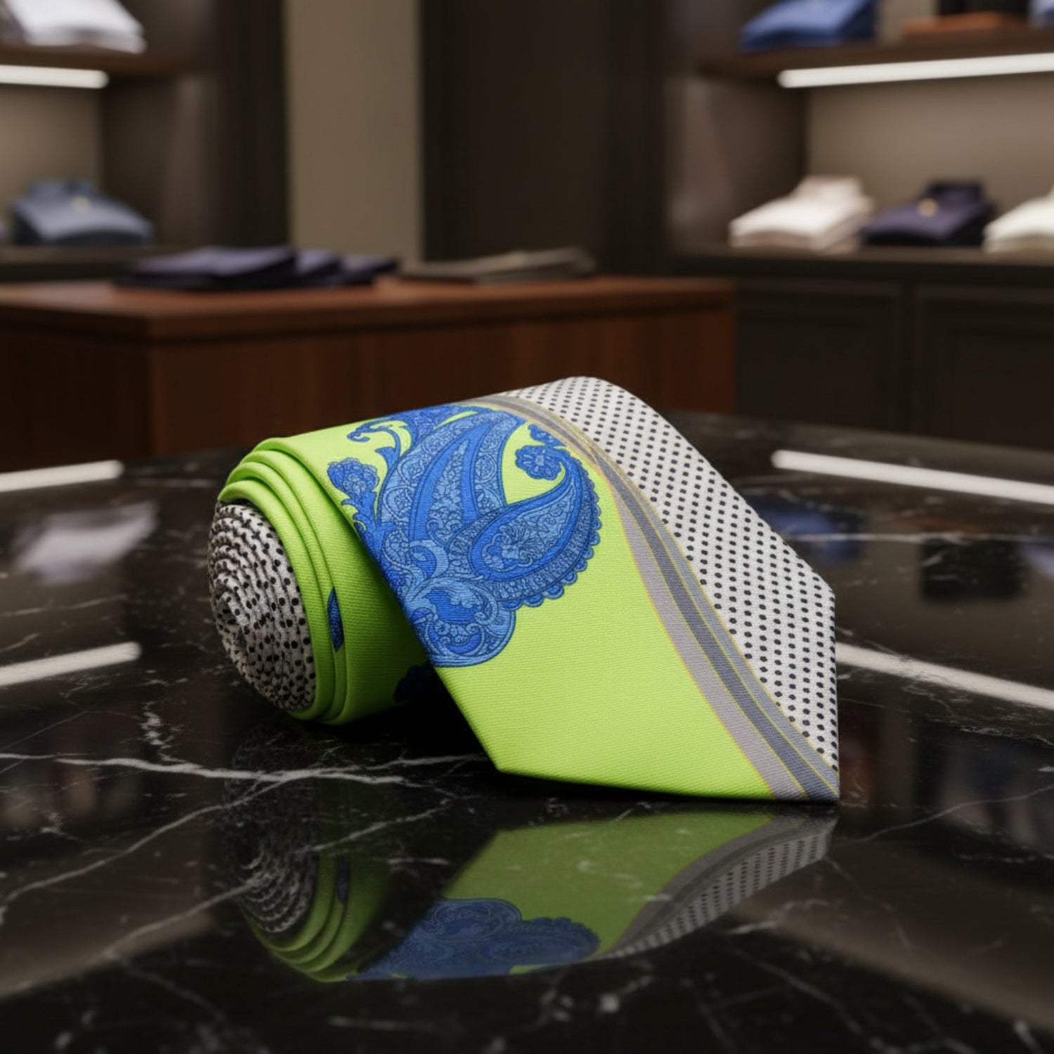 Neon Green, Blue Paisley Tie 