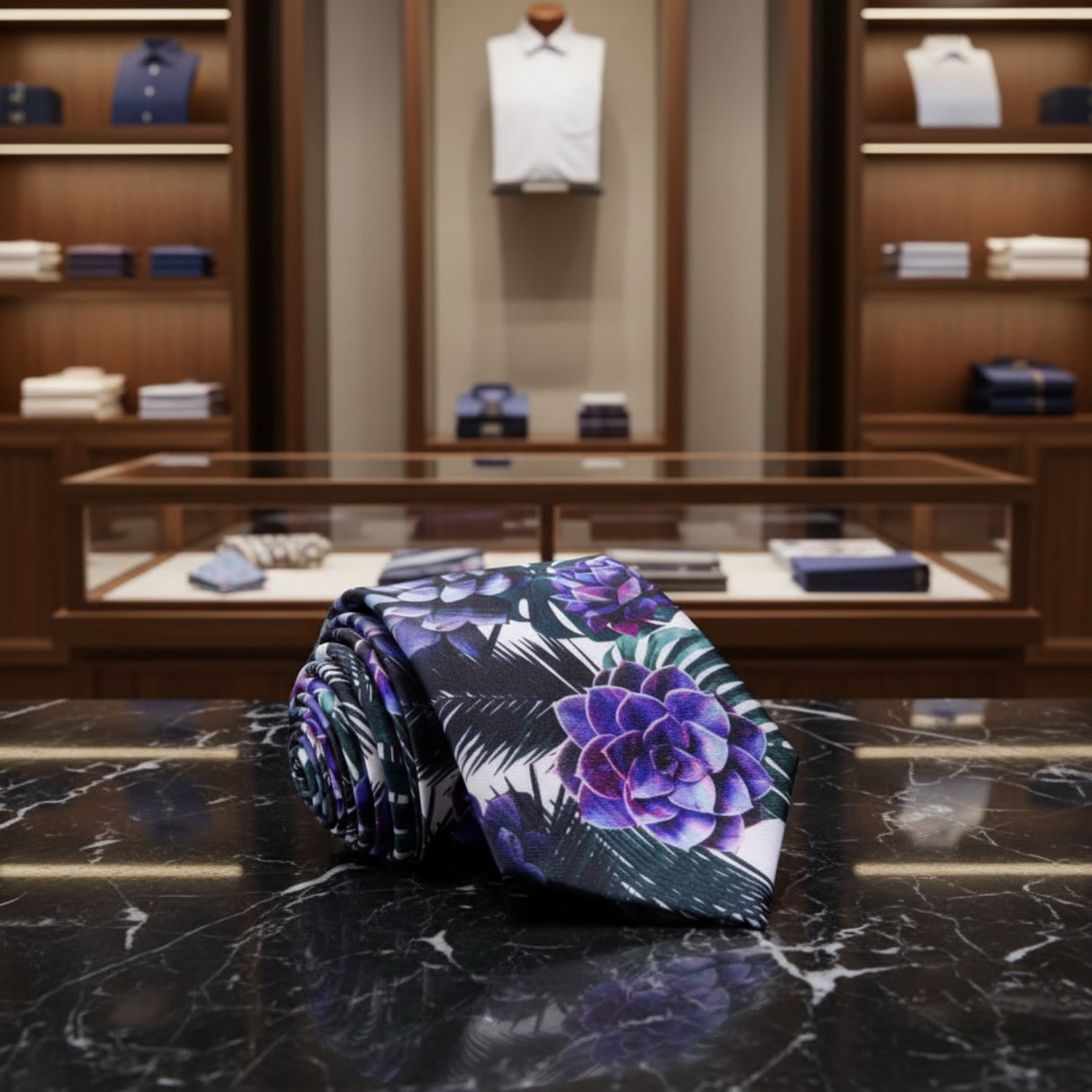 White, Green and Purple Flower Necktie