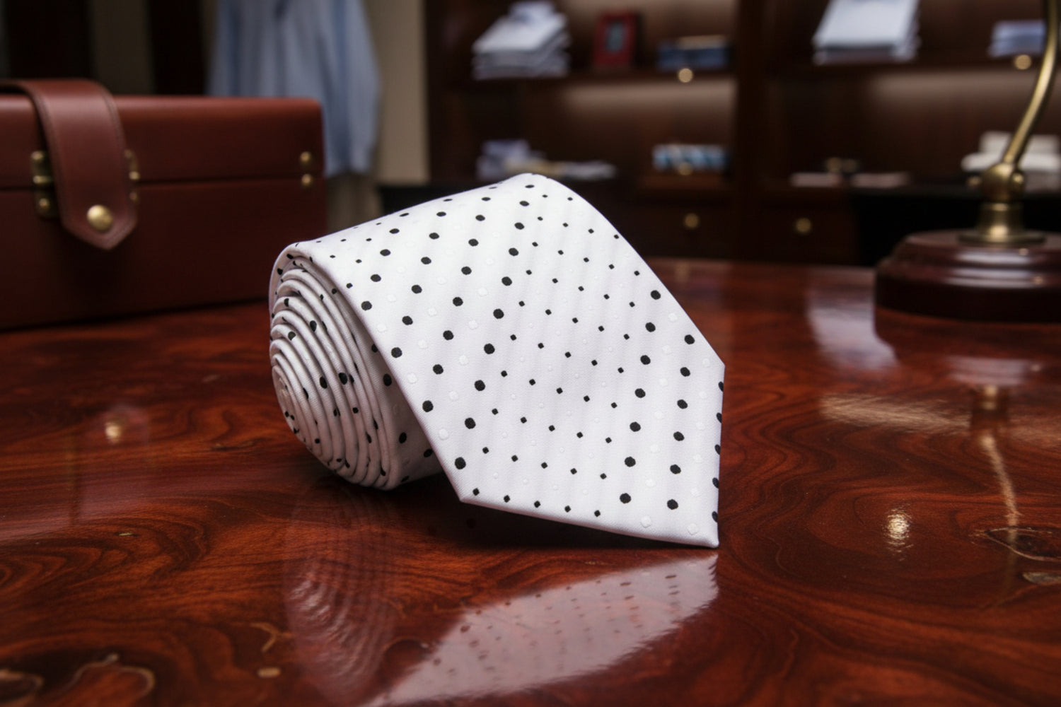 A White, Black Polka Dot Pattern  Necktie