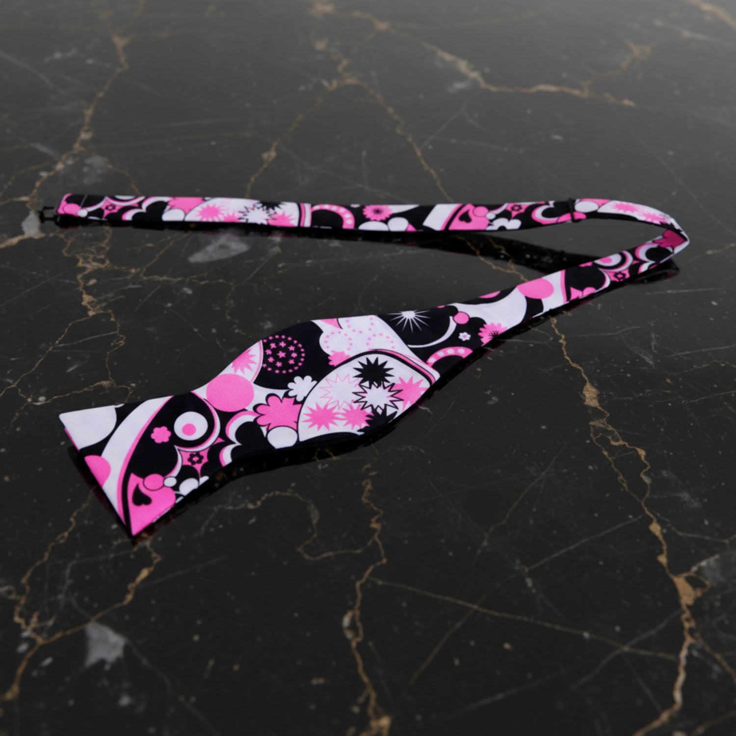 Pink, Black, White Abstract Hearts Bow Tie Untied