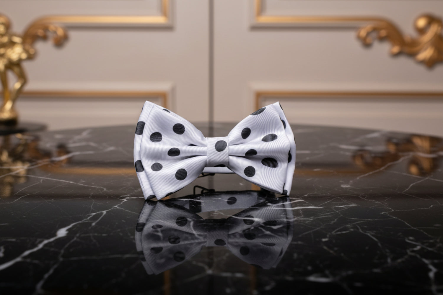 White and Black Polka Bow Tie Single
