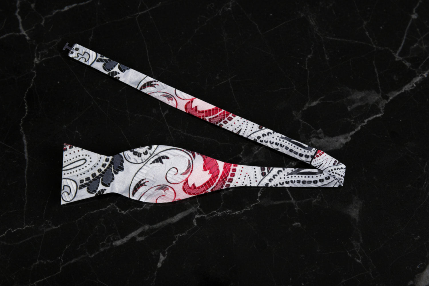 White, Red Black Paisley Bow Tie Untied