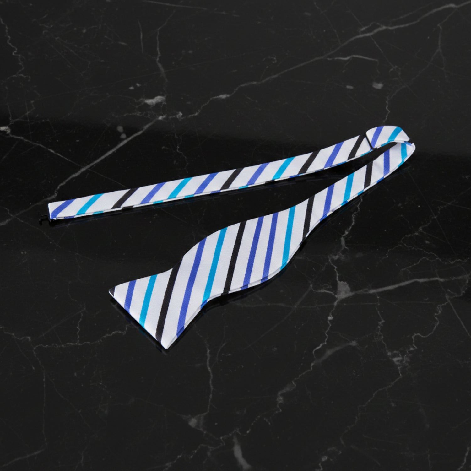 Untied: White Blue Black Stripe Bow Tie a 