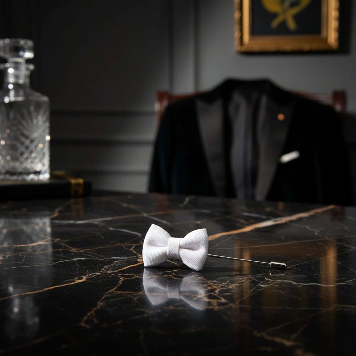 A White Colored Bow Tie Shaped Lapel Pin||White