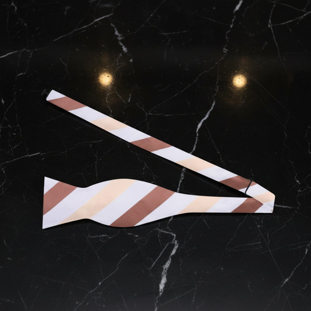 White, Brown, Light Brown Stripe Bow Tie Untied