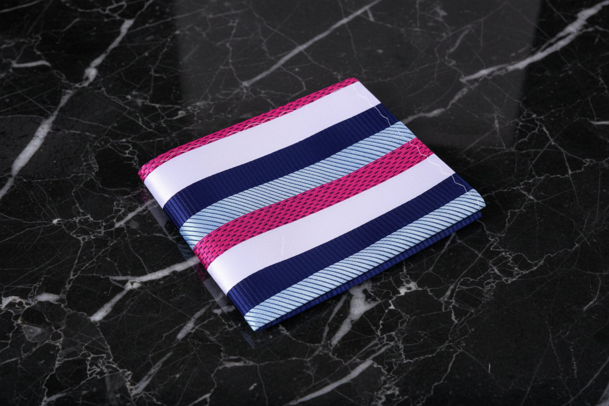White Dark Blue Pink React Stripe Pocket Square