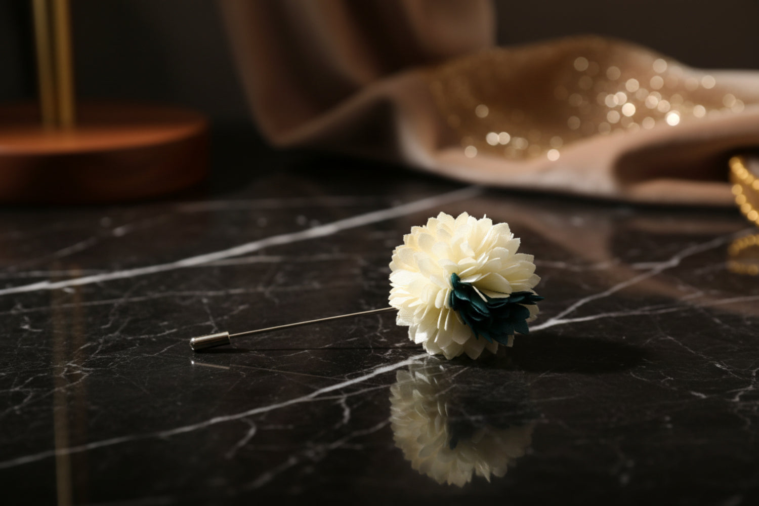Main View: A White, Aqua Thin Petal Lapel Flower