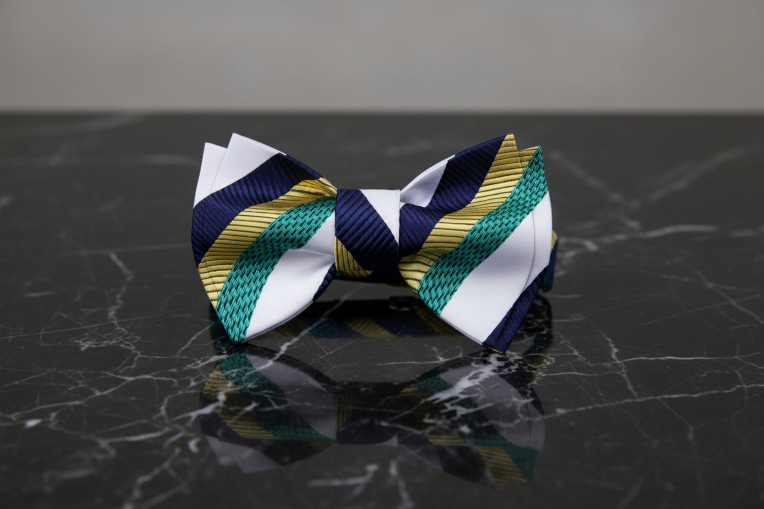 Green, Gold, Blue Stripe Bow Tie 
