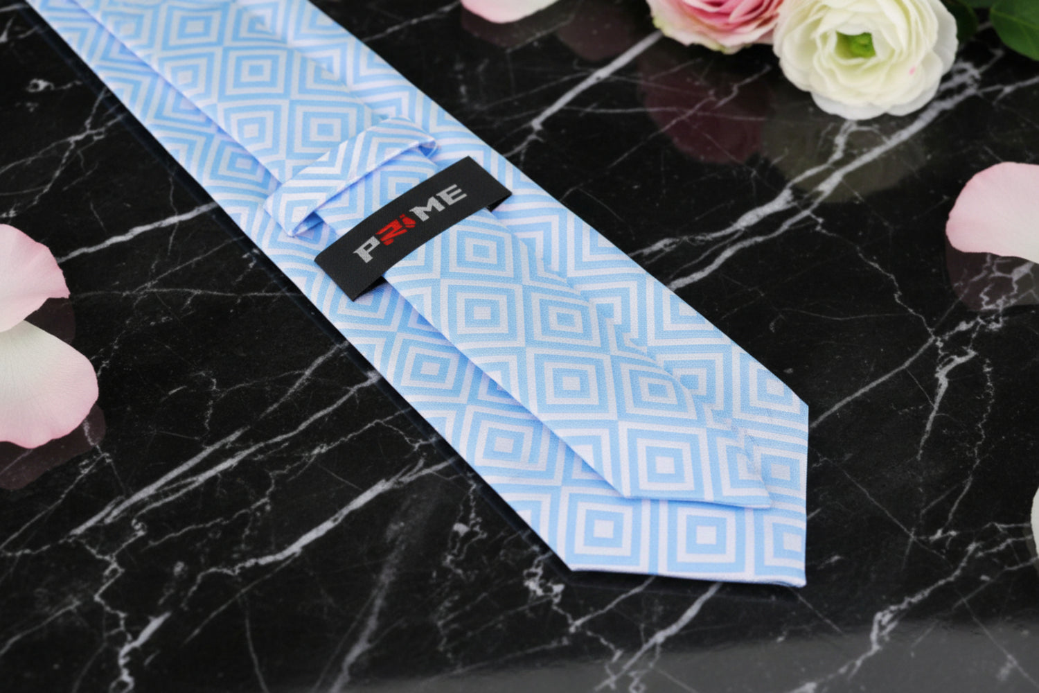 White, Light Blue Geometric Tie Keep