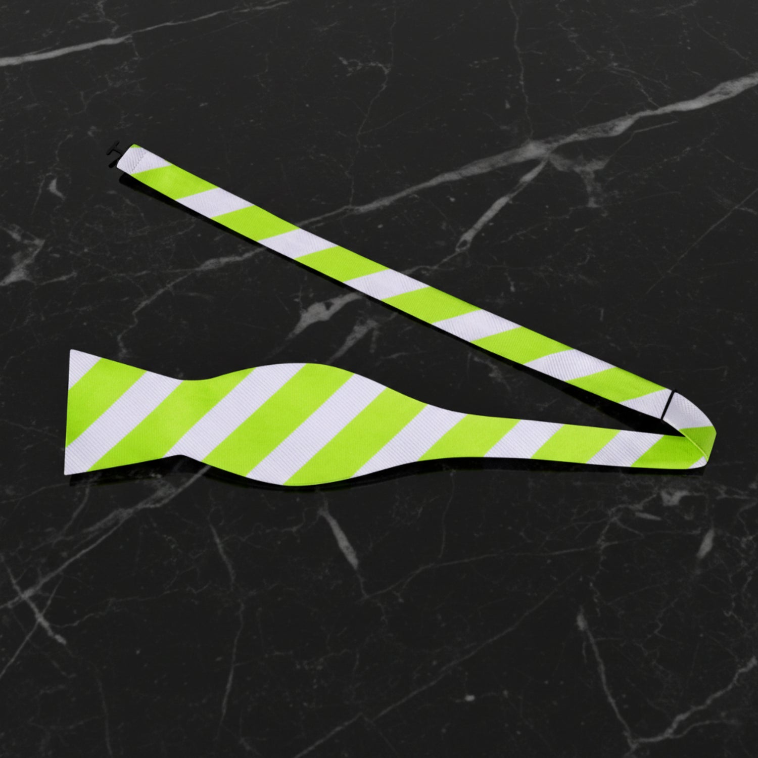 White, Green Block Stripe Self Tie Bow Tie