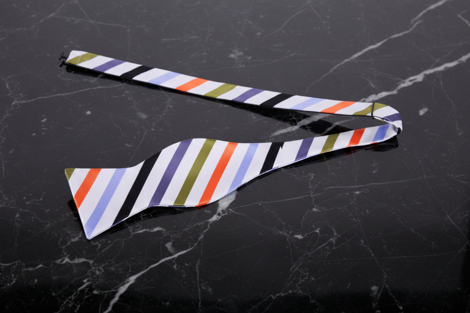 Untied: A White, Olive, Grey, Black, Orange Stripe Pattern Self-Tie Bow Tie 
