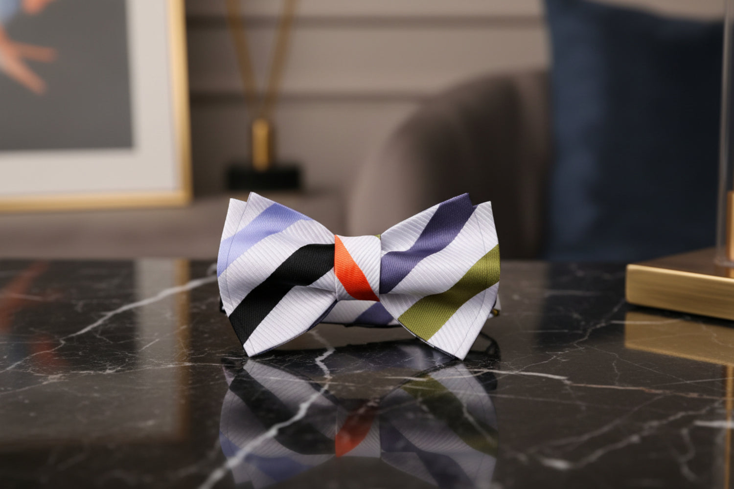 A White, Orange, Olive, Black Color With Geometric Diamond Pattern Kids Pre-Tied Bow Tie 