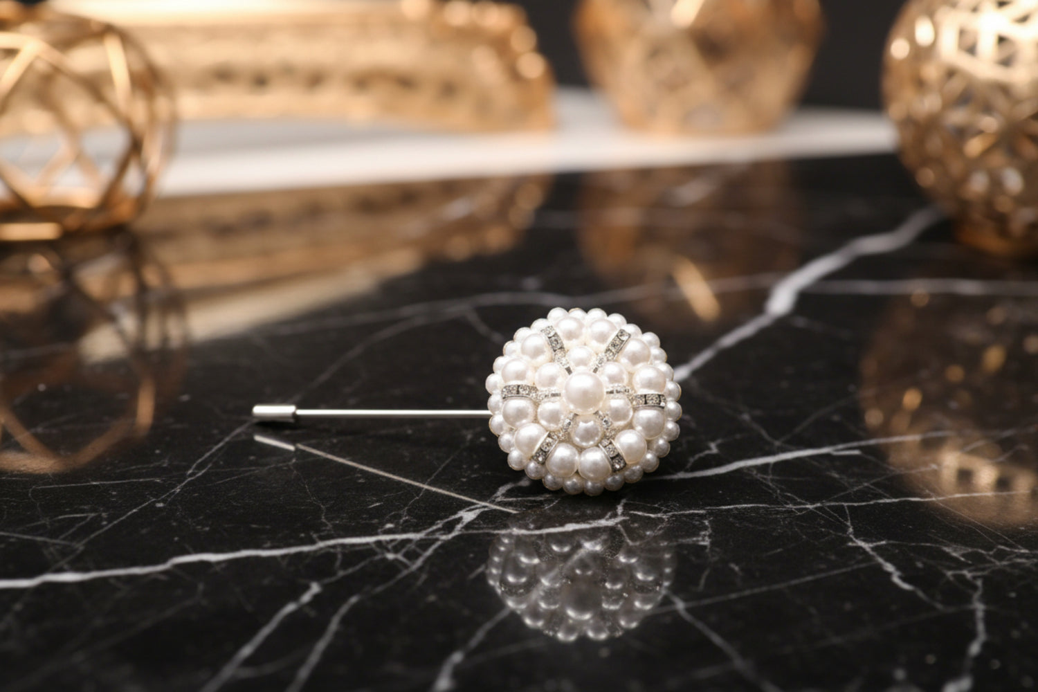 View 2: Pearl and Chrome Circular Lapel Pin