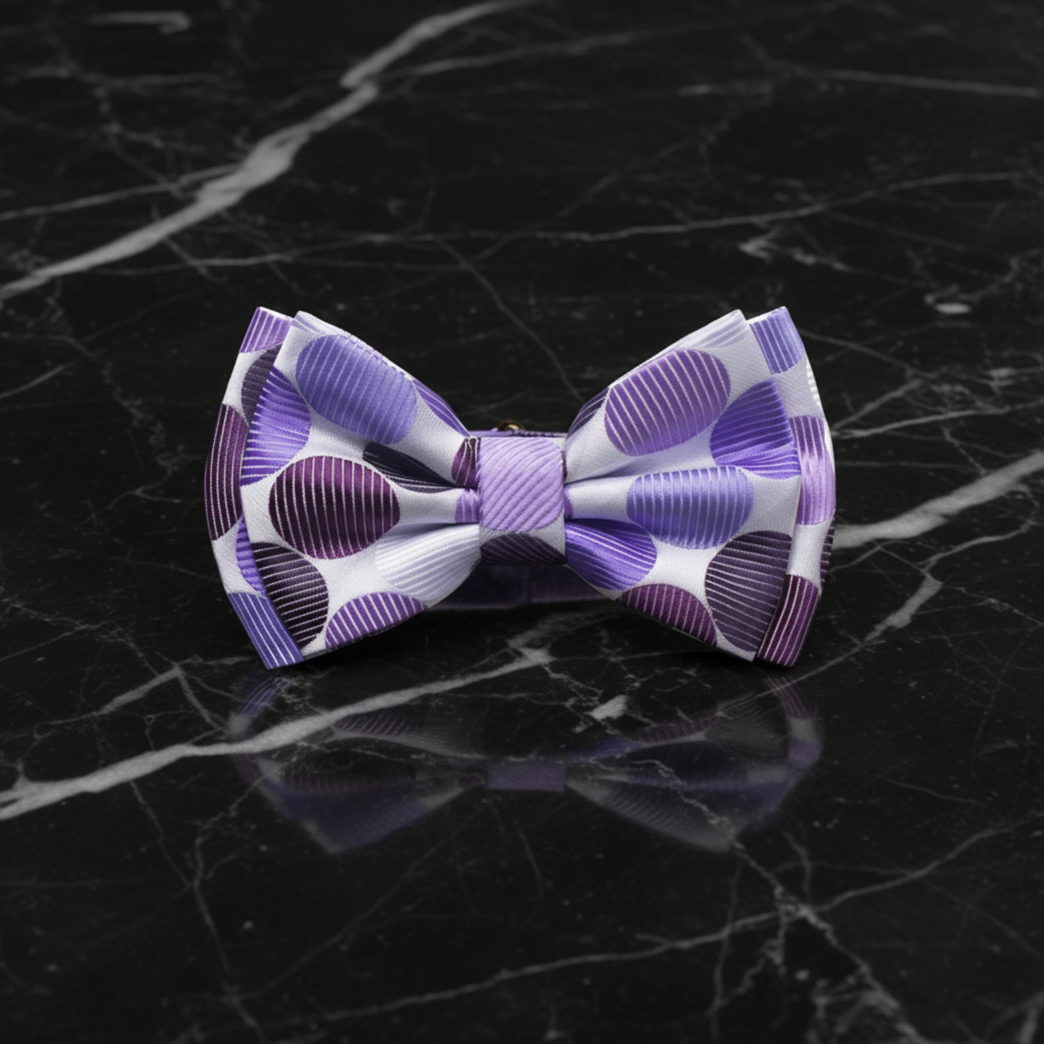 White, Purple Polka Dot Bow Tie 