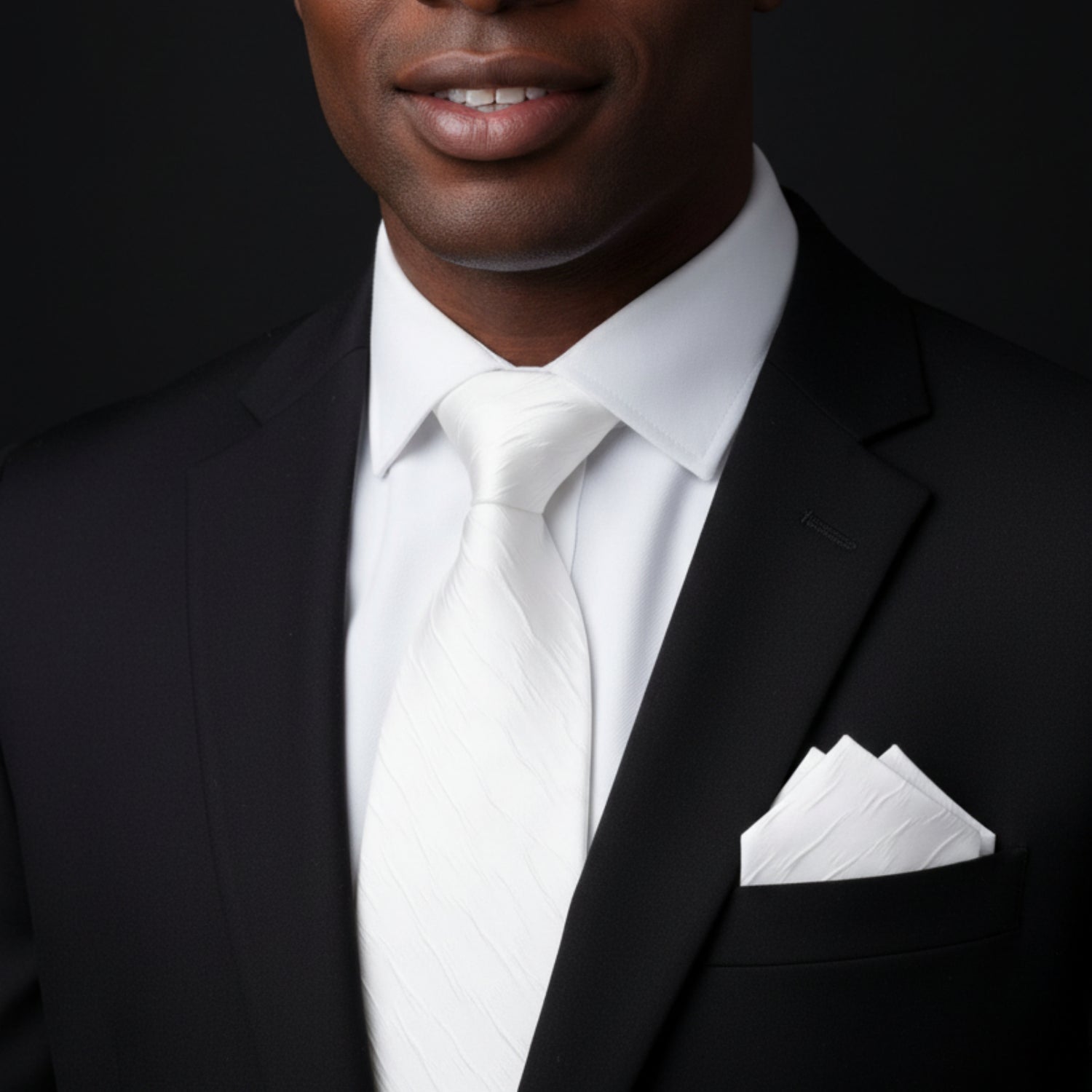 White Texture Tie and Pocket Square