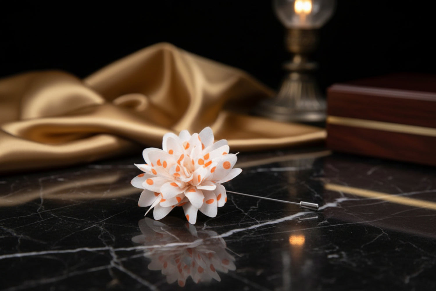 White, Orange Polka Lapel Pin