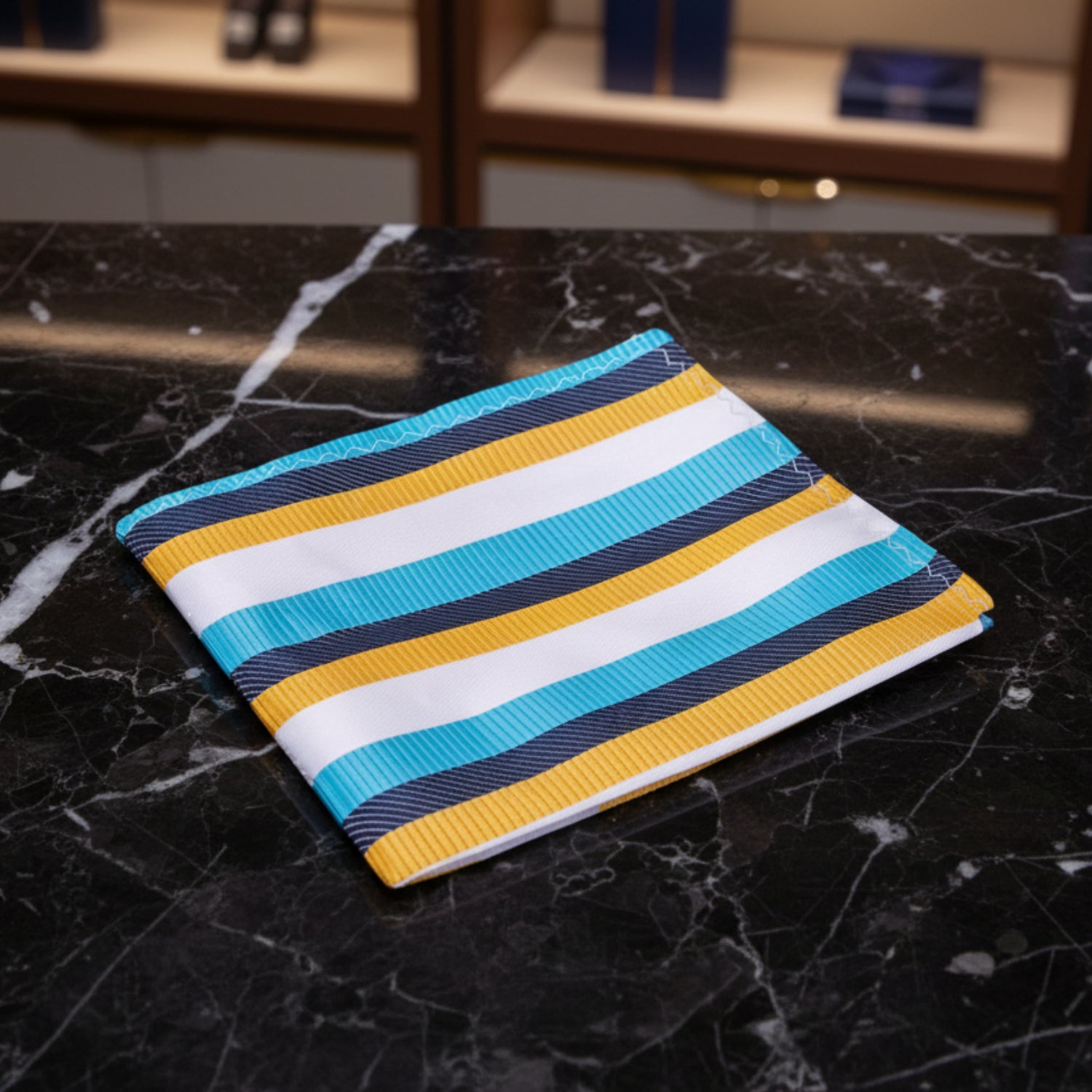 White Yellow Blue Princeton React Stripe Pocket Square