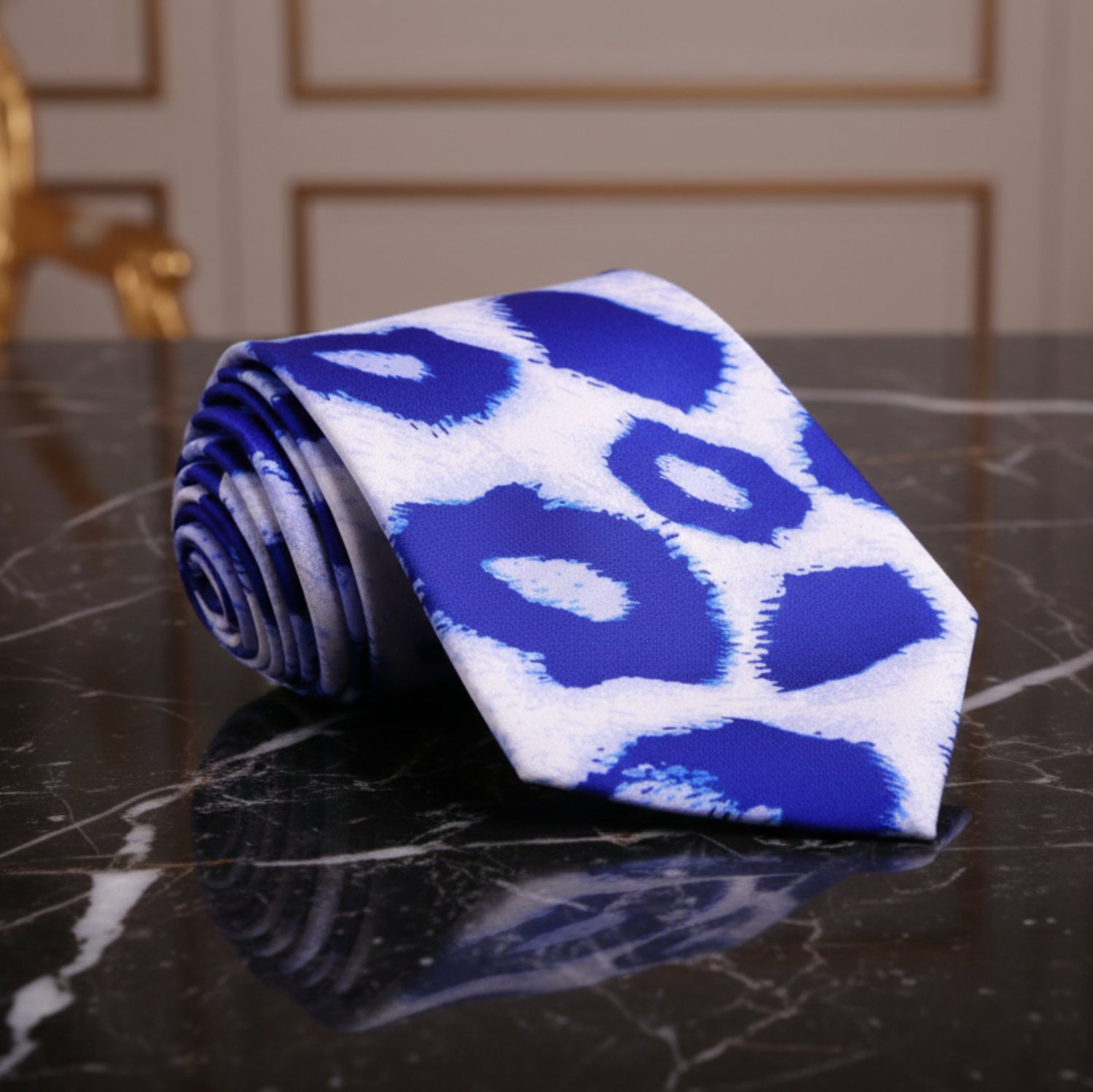 White Blue Leopard Print Tie 